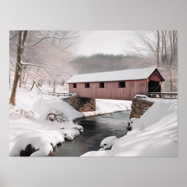 Póster Puente cubierto de nieve (Frente)