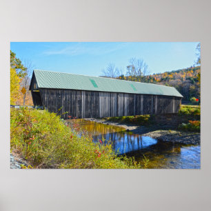 Póster Puente cubierto Lincoln, otoño, Woodstock, Vermont