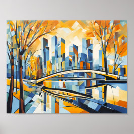 Póster Puente cubista de otoño en el paisaje urbano