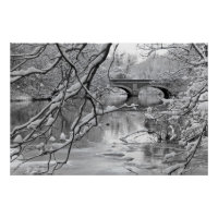 Puente de arco sobre río congelado en invierno