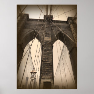 Póster Puente de Brooklyn de la sepia del vintage