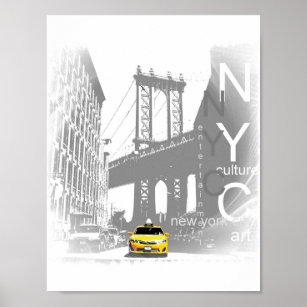 Póster Puente de Brooklyn de Nueva York Nyc Yellow Taxi