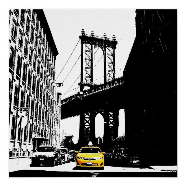 Póster Puente de Brooklyn de Nueva York Nyc Yellow Taxi (Anverso)
