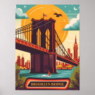 Póster Puente de Brooklyn Manhattan NYC Viajes Retro
