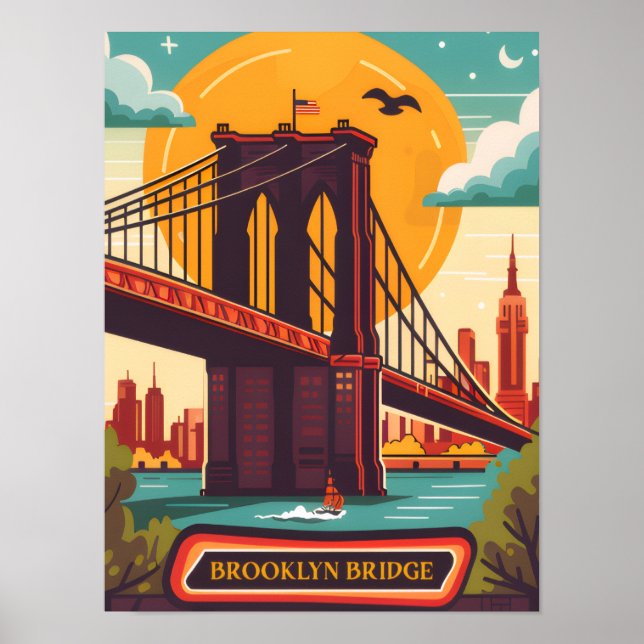 Póster Puente de Brooklyn Manhattan NYC Viajes Retro (Frente)