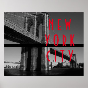 Póster Puente de Brooklyn Negro Blanco Rojo Ciudad de Nue