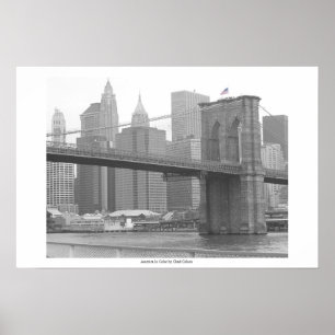 Póster Puente de Brooklyn Nueva York, bandera del color