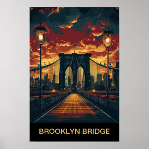 Póster Puente de Brooklyn Nueva York EE. UU. Viaje Vintag