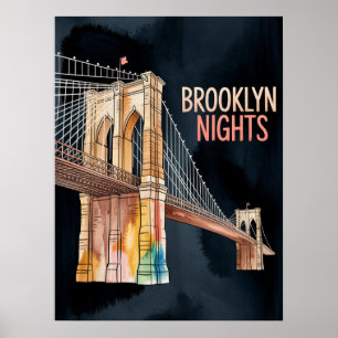 Póster Puente de Brooklyn por la noche en DUMBO