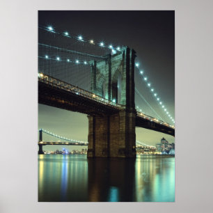 Póster Puente de Brooklyn por la noche en el puente Manha
