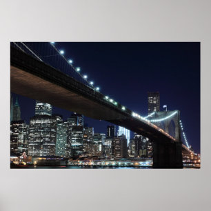 Póster Puente de Brooklyn por la noche, Nueva York