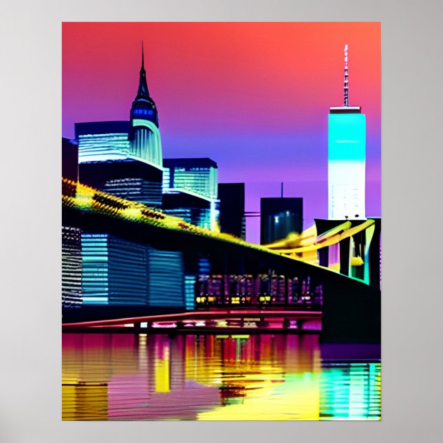 Póster Puente de Brooklyn por la noche / por la noche (Frente)