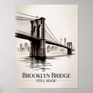 Póster Puente de Brooklyn Todavía Mágico Tinta Sepia