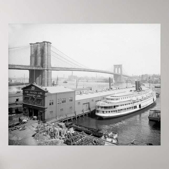 Póster Puente de Brooklyn y Docks, 1905. Foto de cosecha  (Frente)