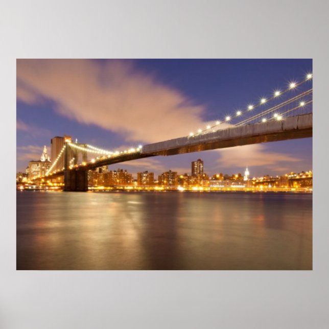 Póster Puente de Brooklyn y Manhattan de noche. (Frente)