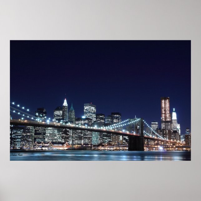 Póster Puente de Brooklyn y Manhattan Skyline At Night (Frente)