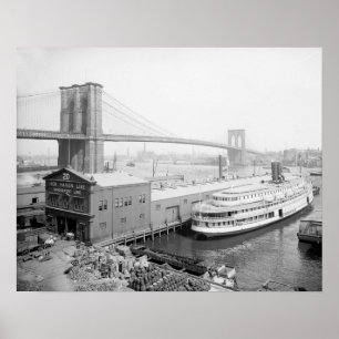 Póster Puente de Brooklyn y muelles, 1905. Foto antigua