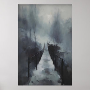 Póster Puente de invierno sobre arroyo congelado, gótico