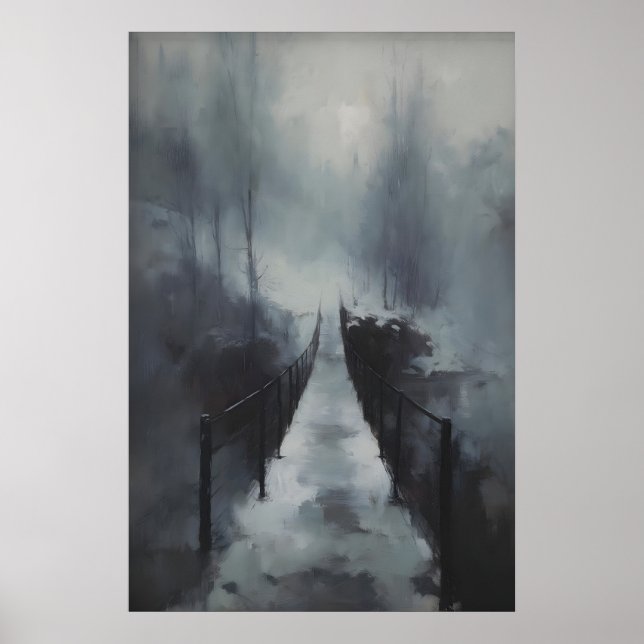 Póster Puente de invierno sobre arroyo congelado, gótico  (Frente)