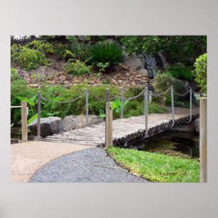 Póster Puente de jardín de madera rústica con barandilla