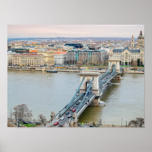 Póster Puente de la cadena de Budapest y el río Danubio