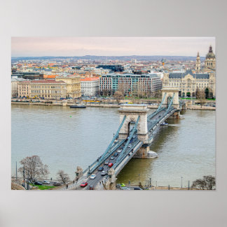 Póster Puente de la cadena de Budapest y el río Danubio