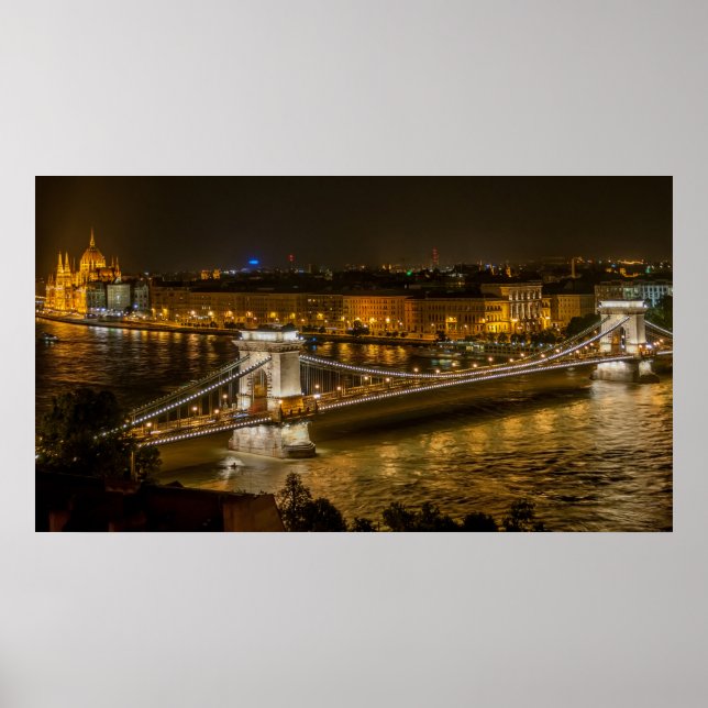 Póster Puente de la cadena Széchenyi en Budapest, Hungría (Frente)