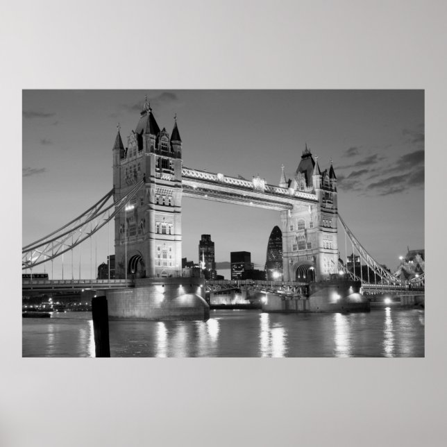 Póster Puente de la Torre de Londres Blanco Negro (Frente)
