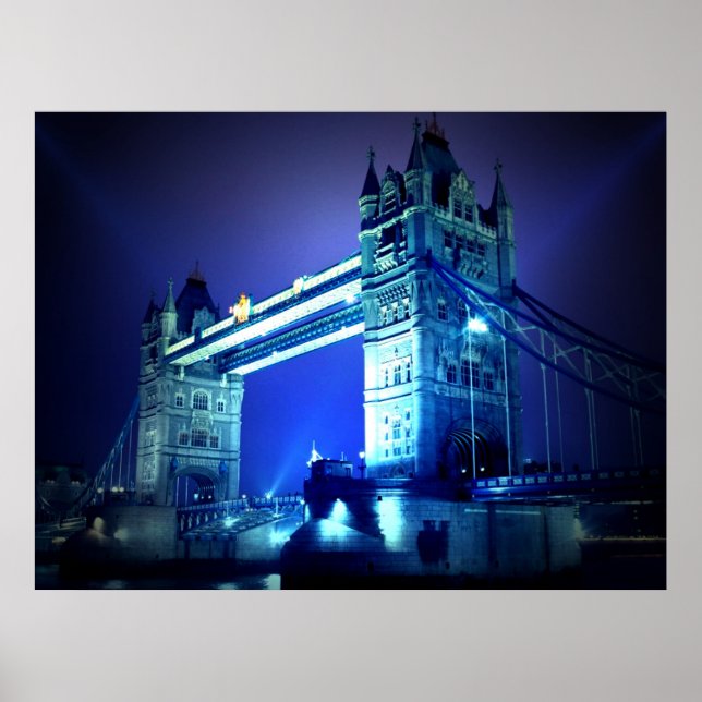 Póster Puente de la Torre de Londres en la Noche Azul (Frente)