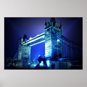 Póster Puente de la Torre de Londres en Noche Azul