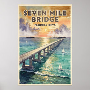 Póster Puente de las Siete Millas Florida Keys Viaje Vint
