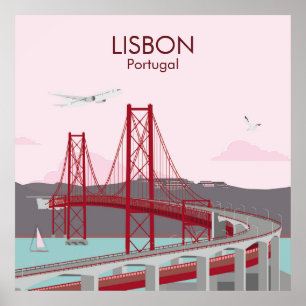 Póster Puente de Lisboa sobre el río Tajo al estilo vinta