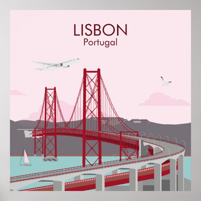 Póster Puente de Lisboa sobre el río Tajo al estilo vinta (Frente)
