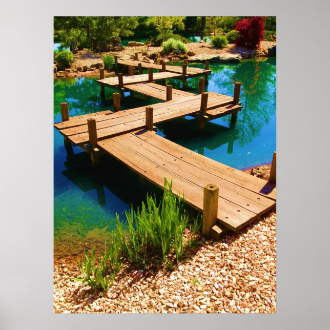 Póster Puente de madera del jardín japonés (Frente)