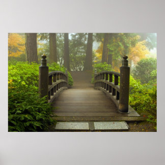 Póster Puente de madera en Poster de jardín japonés
