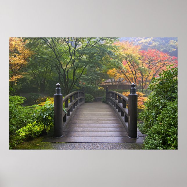 Póster Puente de madera en Poster de jardín japonés (Frente)