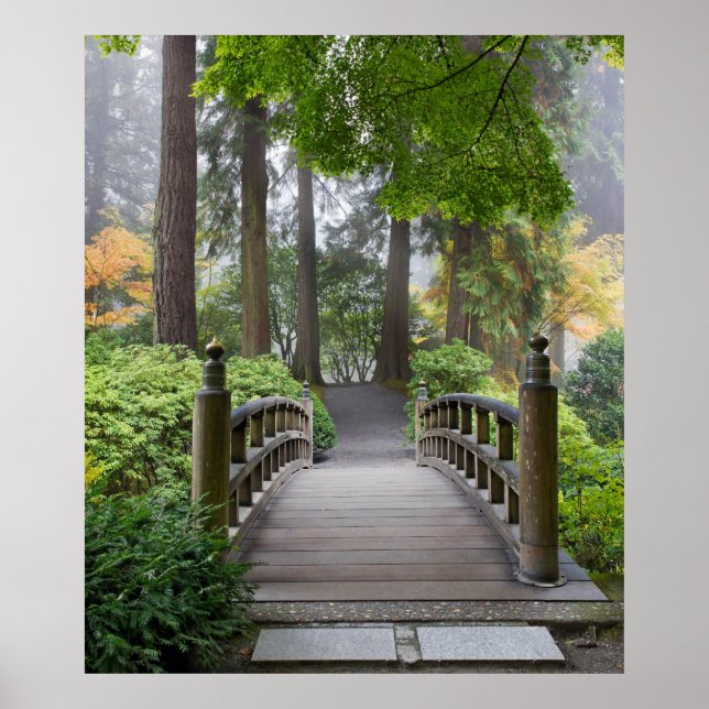 Póster Puente de madera en un Poster de jardín japonés (Frente)