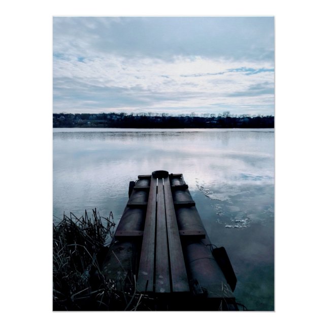 Póster Puente de pescadores del río Dniéper con cañas (Anverso)