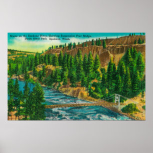 Póster Puente de pie de suspensión y río Spokane