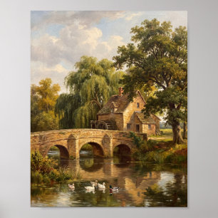 Póster Puente de Piedra y Patos de Cotswolds Inglés al Ól