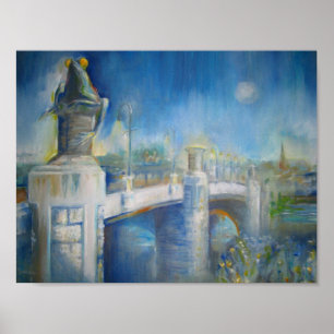 Póster Puente de ranas Willimantic de noche