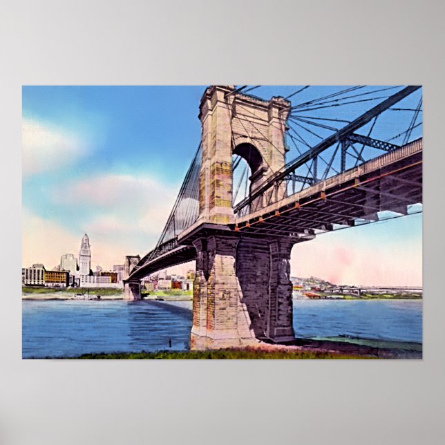 Póster Puente de Suspensión Cincinnati Ohio Roebling (Frente)