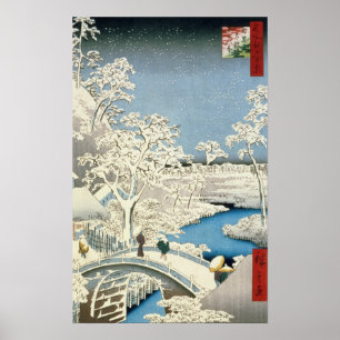 Póster Puente de tambor y puesta de sol en Meguro