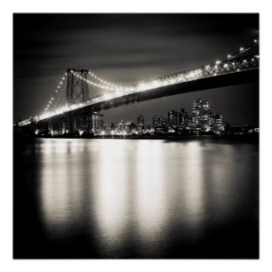 Póster Puente de Williamsburg por la noche en la ciudad d