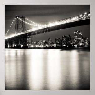 Póster Puente de Williamsburg por la noche en la ciudad d