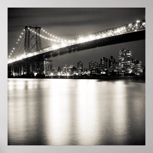 Póster Puente de Williamsburg por la noche en la ciudad d (Frente)
