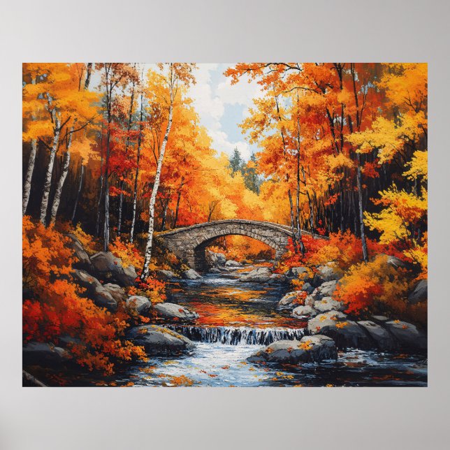 Póster Puente del bosque de otoño (Frente)