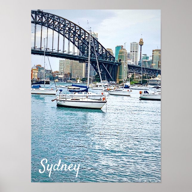 Póster Puente del puerto de Sydney con yates (Frente)