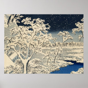 Póster Puente del tambor en Meguro, por Ando Hiroshige