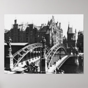 Póster Puente en el Speicherstadt Hamburgo, c.1910